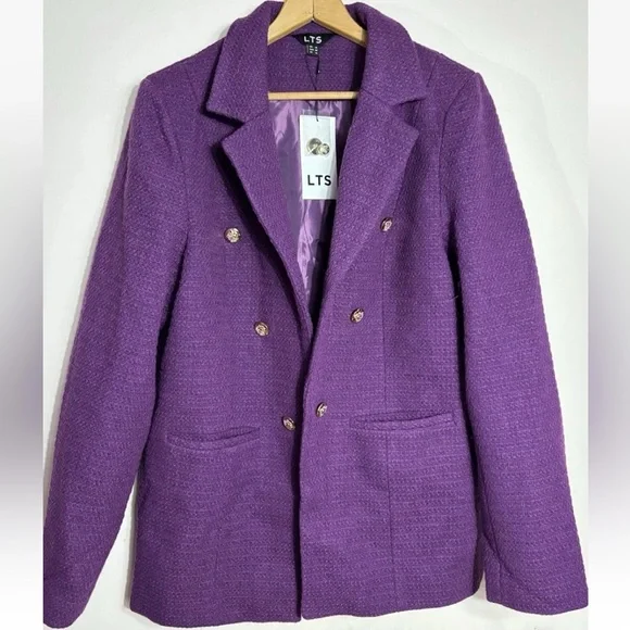 NWT Long Tall Sally US 14 UK 18 Purple Boucle Blazer Career Workwear - Picture 4 of 6